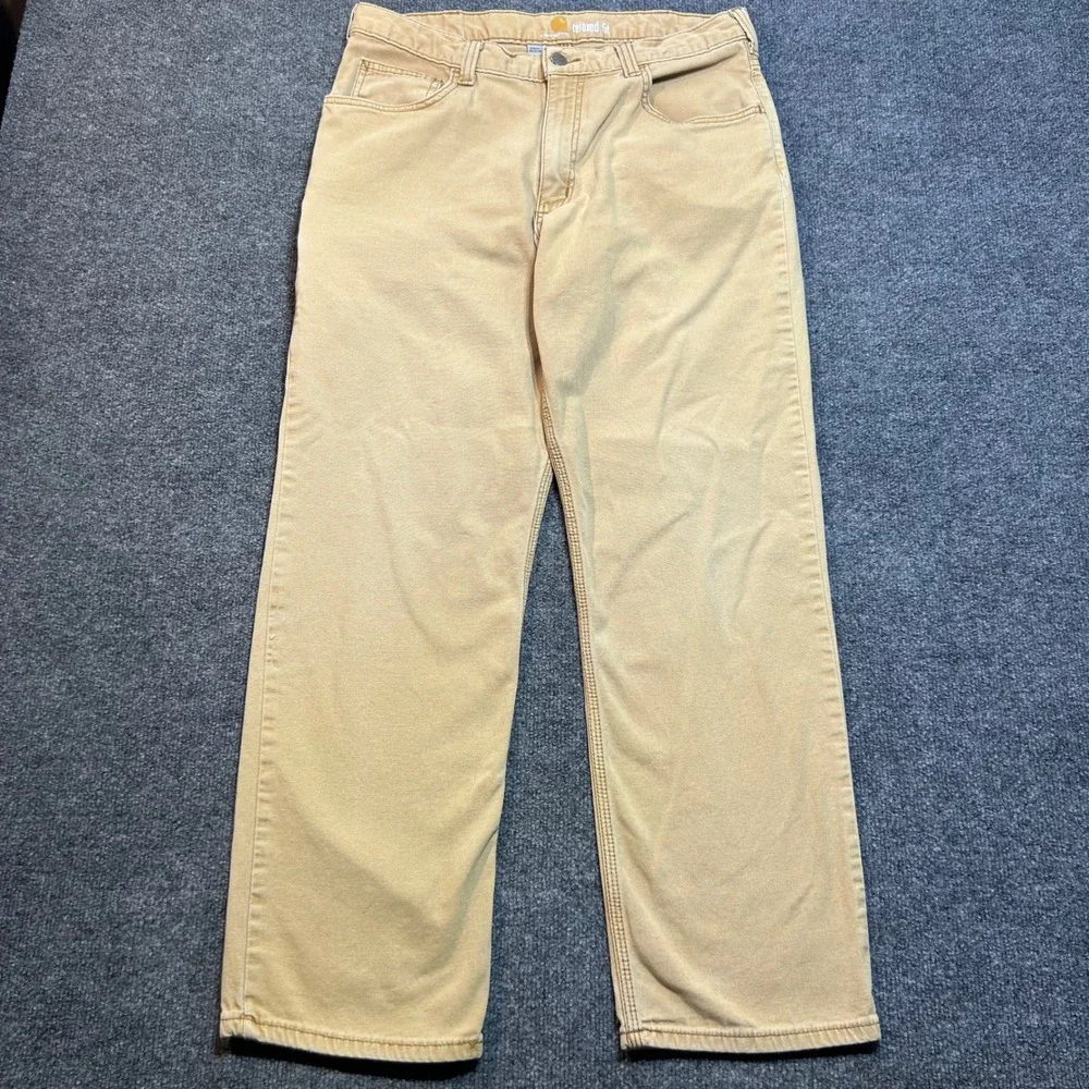 Carhartt Relaxed Fit Canvas Work Pants Tan Duck Mens 34x30 Straight Leg Utility